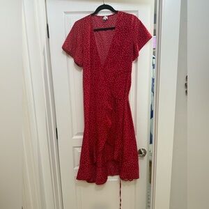 RIHOAS Red Ruffle Wrap Polka Dot Dress